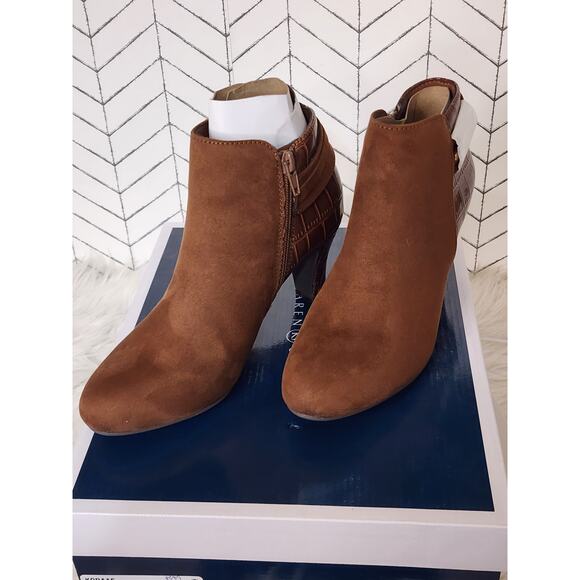 Karen Scott Shoes - Karen Scott Koraa Dress Booties – Almond Toe Zip Ankle Boots Croc Heel - Brown